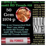 BU Shotgun Lincoln 1c roll, 1974-p 50 pcs Bank Wra