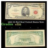 1963 $5 Red Seal United States Note Grades vf++