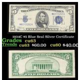1934C $5 Blue Seal Silver Certificate Grades Selec