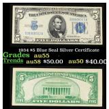 1934 $5 Blue Seal Silver Certificate Grades Choice
