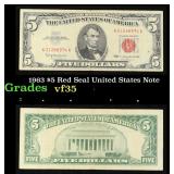 1963 $5 Red Seal United States Note Grades vf++