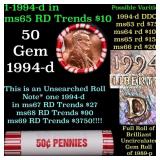 BU Shotgun Lincoln 1c roll, 1994-d 50 pcs Bank Wra