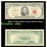 1963 $5 Red Seal United States Note Grades vf++