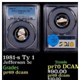 1981-s Ty 1 Proof Jefferson Nickel 5c pr69 dcam PC