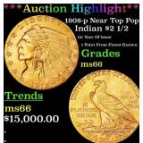 1908-p Gold Indian Quarter Eagle Near Top Pop! $2