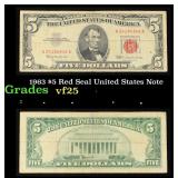 1963 $5 Red Seal United States Note Grades vf+