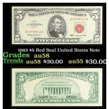 1963 $5 Red Seal United States Note Grades Choice