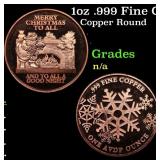 1oz .999 Fine Copper Bullion Round - Merry Christm