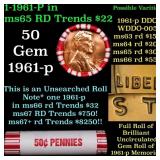 BU Shotgun Lincoln 1c roll, 1961-p 50 pcs Bank Wra