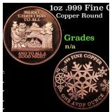 1oz .999 Fine Copper Bullion Round - Merry Christm