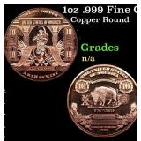 1oz .999 Fine Copper Bullion Round - Buffalo $10 S