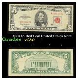 1963 $5 Red Seal United States Note Grades vf++