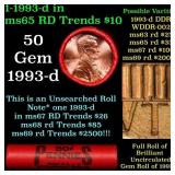 BU Shotgun Lincoln 1c roll, 1993-d 50 pcs Steel St