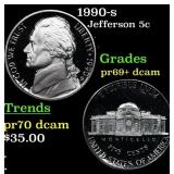 1990-s Proof Jefferson Nickel 5c Grades GEM++ Proo