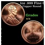 1oz .999 Fine Copper Bullion Round - Lincoln Penny