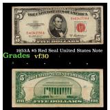 1953A $5 Red Seal United States Note Grades vf++