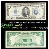 1934A $5 Blue Seal Silver Certificate Grades Selec