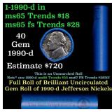 BU Shotgun Jefferson 5c roll, 1990-d 40 pcs Bank $