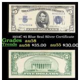 1934C $5 Blue Seal Silver Certificate Grades Choic