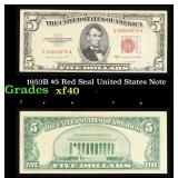 1953B $5 Red Seal United States Note Grades xf