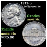 1972-p Jefferson Nickel 5c Grades GEM+ 5fs