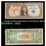 1935G $1 Blue Seal Silver Certificate Grades vf+ M