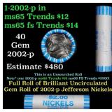 BU Shotgun Jefferson 5c roll, 2002-p 40 pcs Bank $