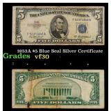 1953A $5 Blue Seal Silver Certificate Grades vf++