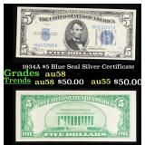 1934A $5 Blue Seal Silver Certificate Grades Choic