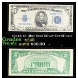 1934A $5 Blue Seal Silver Certificate Grades xf+