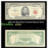 1963 $5 Red Seal United States Note Grades xf+