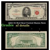 1963 $5 Red Seal United States Note Grades xf deta