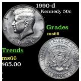 1990-d Kennedy Half Dollar 50c Grades GEM+ Unc