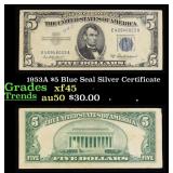 1953A $5 Blue Seal Silver Certificate Grades xf+