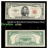 1953B $5 Red Seal United States Note Grades xf