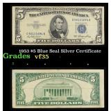 1953 $5 Blue Seal Silver Certificate Grades vf++