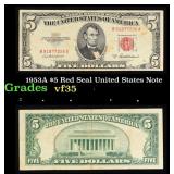 1953A $5 Red Seal United States Note Grades vf++