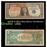 1957B $1 Blue Seal Silver Certificate Grades vf++