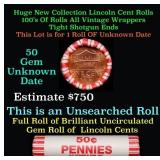 BU Shotgun Lincoln 1c roll, Unknown Date 50 pcs Ba