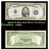 1934D $5 Blue Seal Silver Certificate Grades vf++