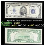 1934C $5 Blue Seal Silver Certificate Grades Selec