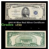 1953 $5 Blue Seal Silver Certificate Grades vf++