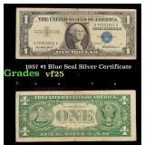1957 $1 Blue Seal Silver Certificate Grades vf+