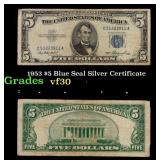 1953 $5 Blue Seal Silver Certificate Grades vf++