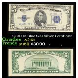 1934D $5 Blue Seal Silver Certificate Grades xf+