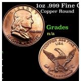1oz .999 Fine Copper Bullion Round - Franklin Half