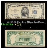 1953A $5 Blue Seal Silver Certificate Grades vf++