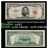 1953A $5 Red Seal United States Note Grades Choice