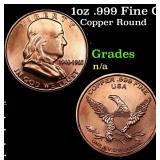 1oz .999 Fine Copper Bullion Round - Franklin Half