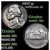 1957-p Jefferson Nickel 5c Grades GEM+ 5fs